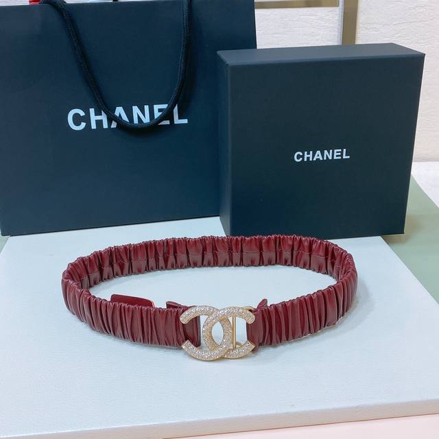 代购级香奈儿女士腰带 新品上市 Chanel 24C Cc水钻 黄铜logo扣 小牛皮 银色金属 与 金色金属 3.0Cm精品 弹力十足 百搭 优雅 码数含扣s